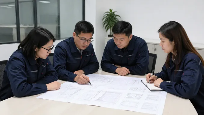 EUWOO engineering team reviewing architectural door specification drawings