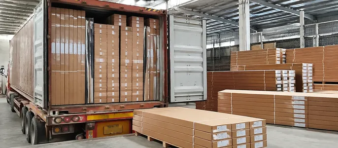 Knock-down flat-pack door sets packed for high-density container shipping