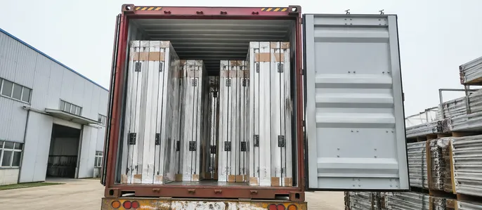 Welded frame pre-hung door assemblies loaded in shipping container