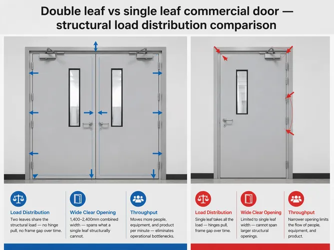 Double leaf vs single leaf commercial door — structural load distribution comparison