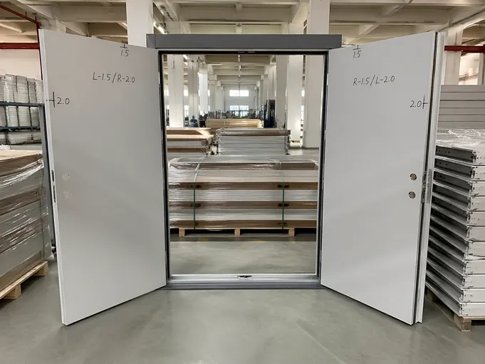 EUWOO double door matched frame and leaf set with tolerance markings