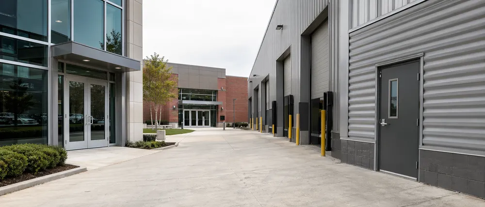 Exterior commercial doors installed across office, institutional, and industrial building types