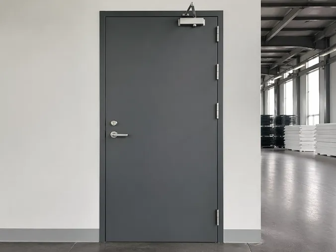 Heavy duty commercial steel door with reinforced frame and 4-bearing hinges