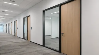 Office tower interior commercial door installation for commercial real estate fit-out