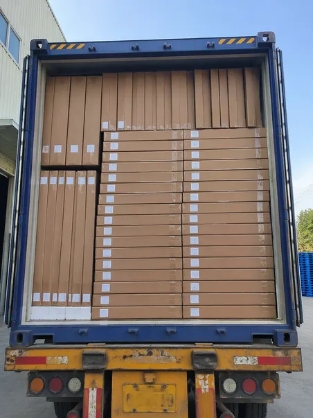 Commercial doors loaded in export container with flat-pack packaging