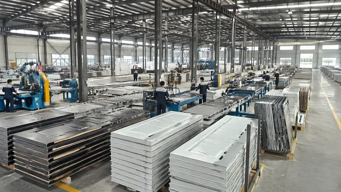 EUWOO 6-line steel door production facility — single-category manufacturing in Luoyang Industrial Park