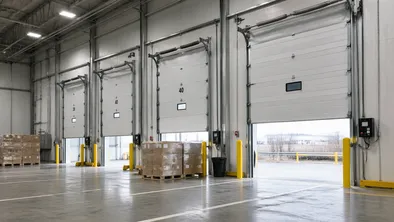 High-cycle industrial doors in a logistics and distribution center