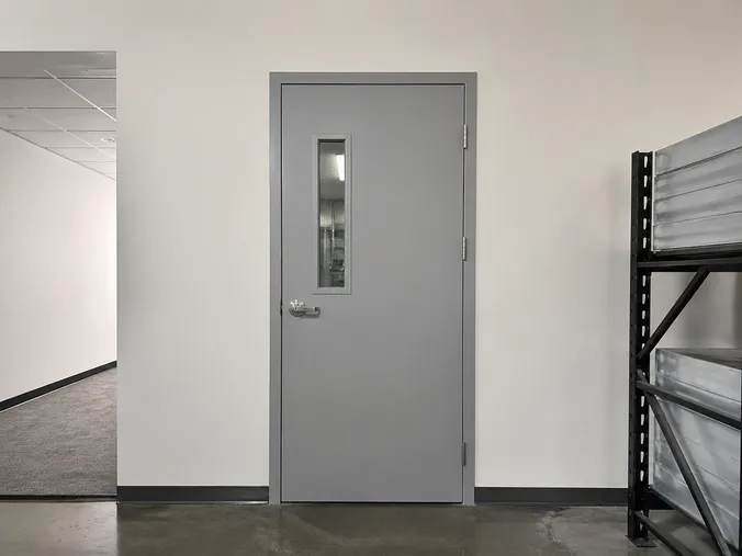 EUWOO interior commercial steel door — powder-coated finish, hardware-ready, acoustic-rated core