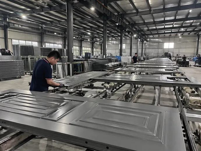 OEM private-label metal door production line at EUWOO factory