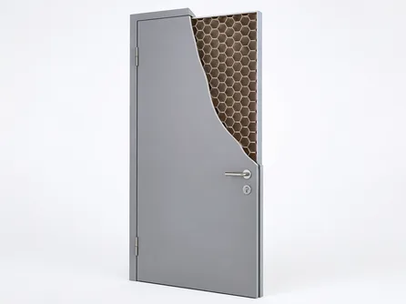 EUWOO office commercial door cross-section — SPCC steel body, honeycomb core, powder coat finish