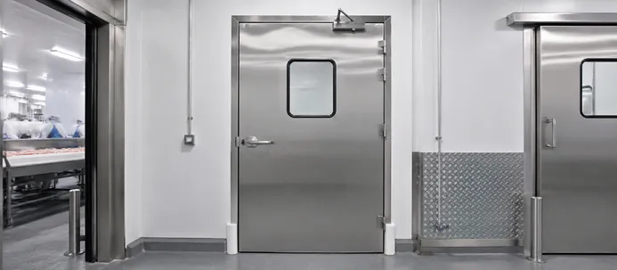 Stainless steel doors for food processing and cold storage facility HACCP compliance