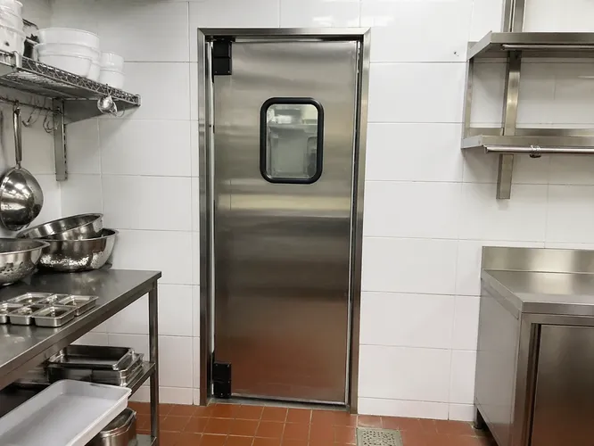 EUWOO stainless steel restaurant commercial door installed in commercial kitchen