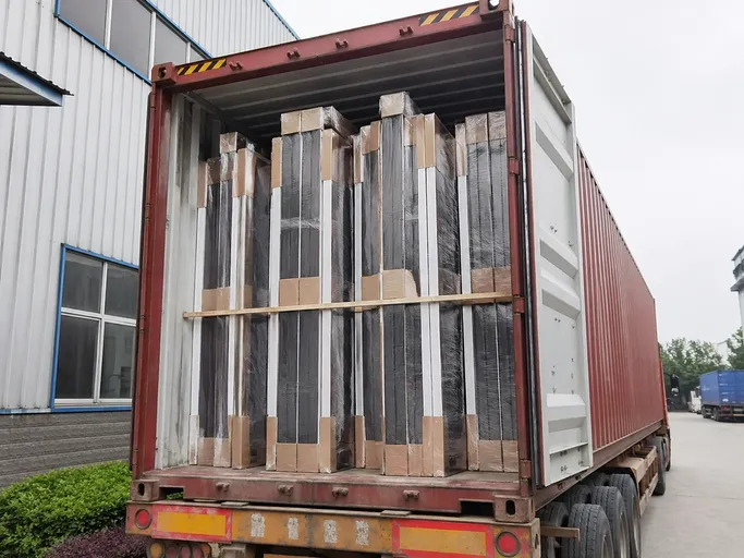 Storefront door sets packaged and loaded in 40HQ container for export