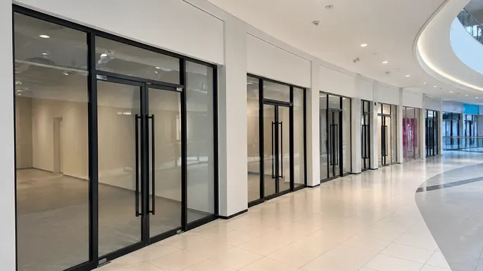 Consistent storefront door finish across multiple retail franchise locations