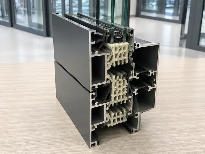 PA66 polyamide thermal break strip in aluminum storefront door extrusion cross-section