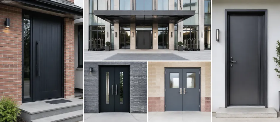 EUWOO exterior doors installed across residential development, hotel, and institutional building projects