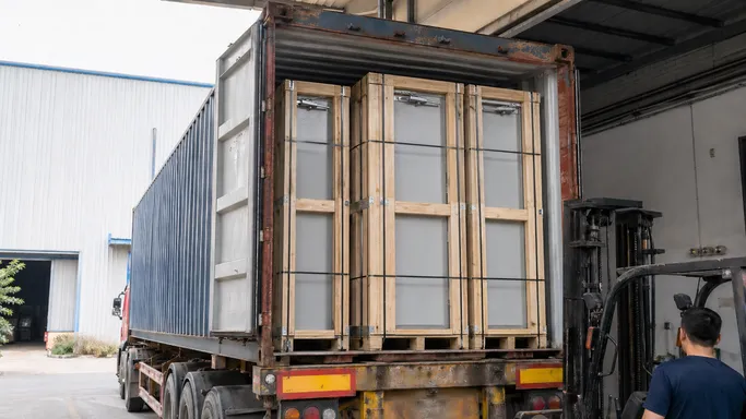 Automatic fire door crates loaded in 40HQ container for export