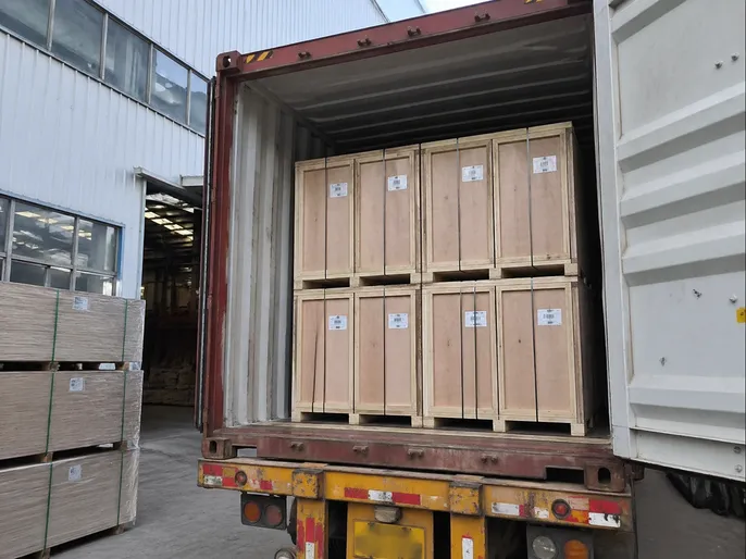 Commercial fire door container loading — reinforced foam-lined crates for export