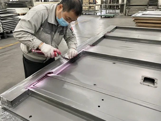 Commercial fire door mineral wool core assembly showing density-controlled layers