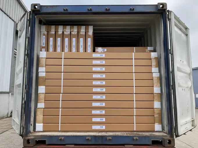 Double leaf fire door sets in KD flat-pack format loaded in 40HQ container