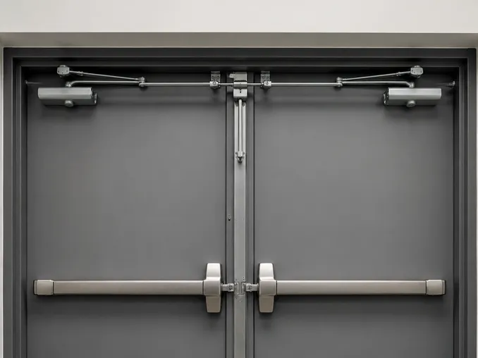Double leaf fire door coordinator and meeting stile hardware detail