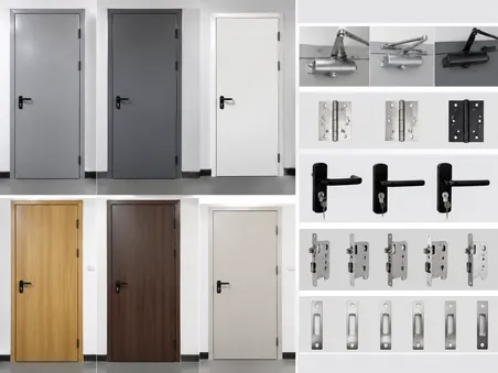 Electrical room fire door customization options including hardware and finish variants