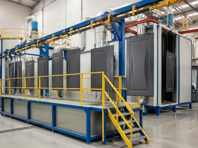 EUWOO exterior fire door manufacturing — zinc phosphate pre-treatment and powder coating line