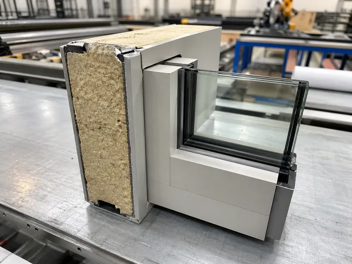 Glass fire door cross-section showing leaf thickness, core material, and glazing frame construction