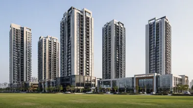Multi-tower commercial real estate development requiring consistent fire door specification across buildings
