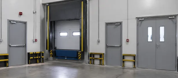 Fire door at logistics warehouse dock area and fire wall zone