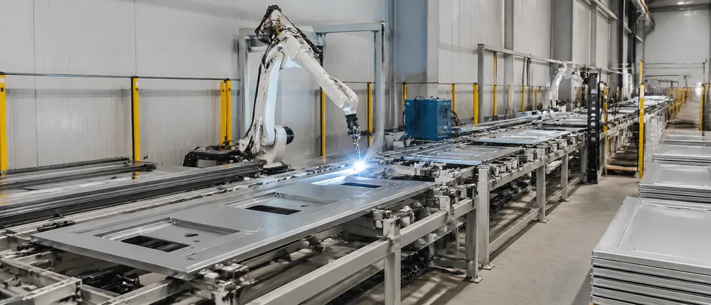Interior fire door CNC forming and robotic MIG welding production line at EUWOO factory