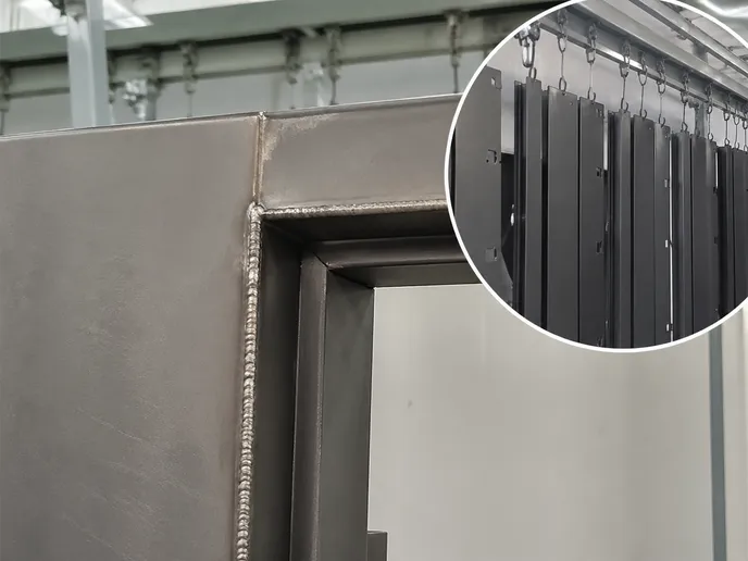 Kitchen fire door weld seam and zinc phosphate pre-treatment detail