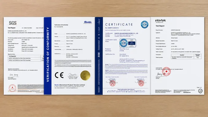 NFPA 80 and CE certification documentation for office fire door export compliance