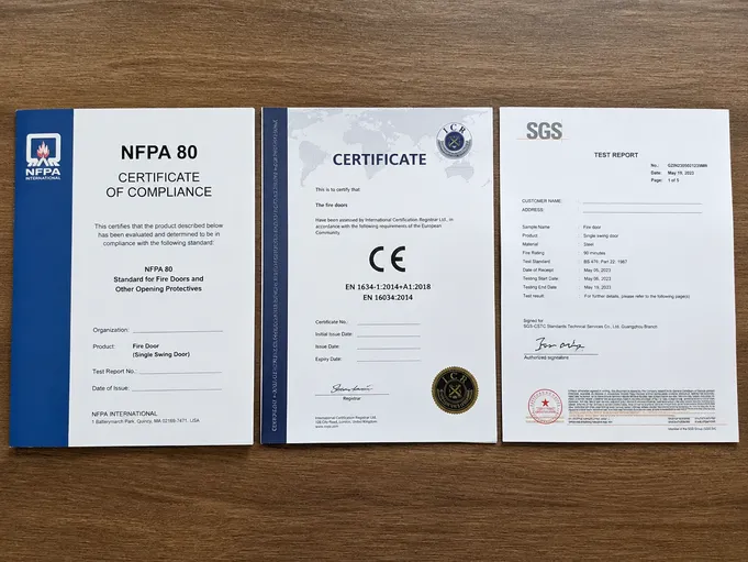 EUWOO fire door certification documentation NFPA 80 CE SGS
