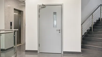 Single leaf fire doors in commercial construction office tower