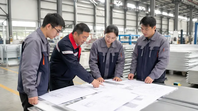 EUWOO steel fire door factory — engineering team reviewing custom door specifications