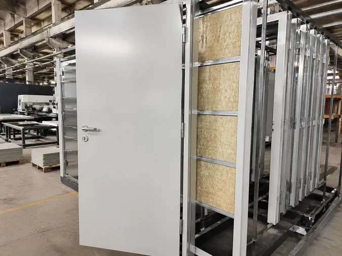 EUWOO steel fire door — FD30 to FD120 rated, SPCC cold-rolled steel body with mineral wool core