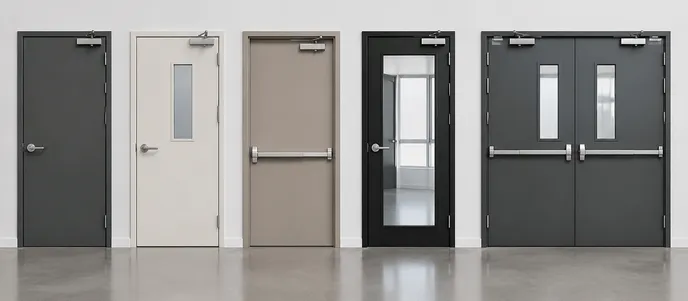 EUWOO fire door product line — steel, glass-panel, self-closing, and double-leaf configurations