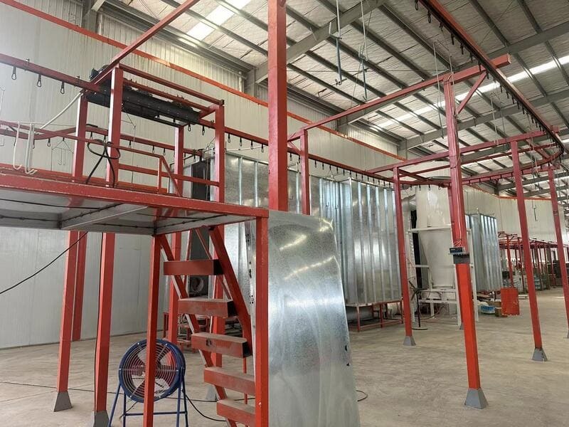 Powder coating line for metal doors