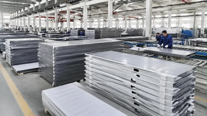 EUWOO steel door production line showing batch manufacturing capacity