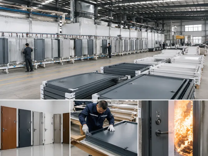 EUWOO steel door production line showing manufacturing capacity and quality control