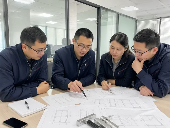 EUWOO engineering team reviewing door specifications and drawings