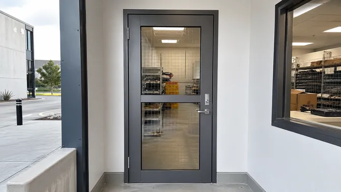 Light commercial and retail fit-out aluminium security door installation