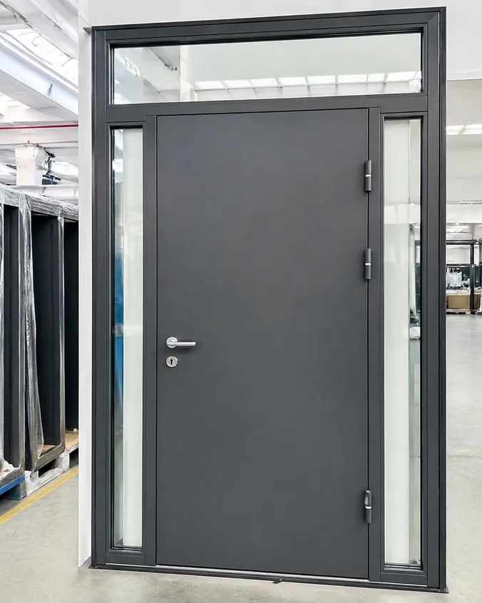 EUWOO commercial security door — 1.2mm cold-rolled steel, multi-point locking, CE certified