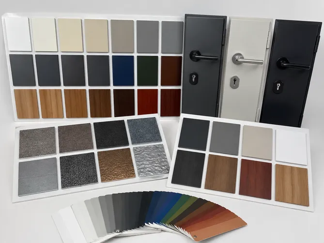 Commercial security door powder coat color options and surface texture configurations