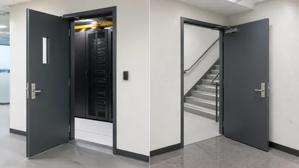 Commercial security doors installed at office building server room and stairwell access points