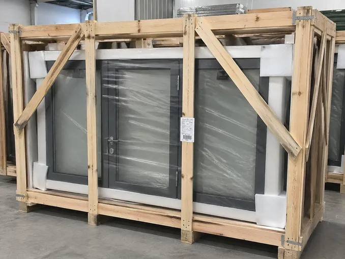 Glass security door reinforced wooden crate packaging for export
