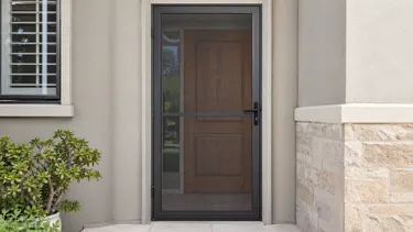 Security screen door with fine mesh for residential insect and security protection