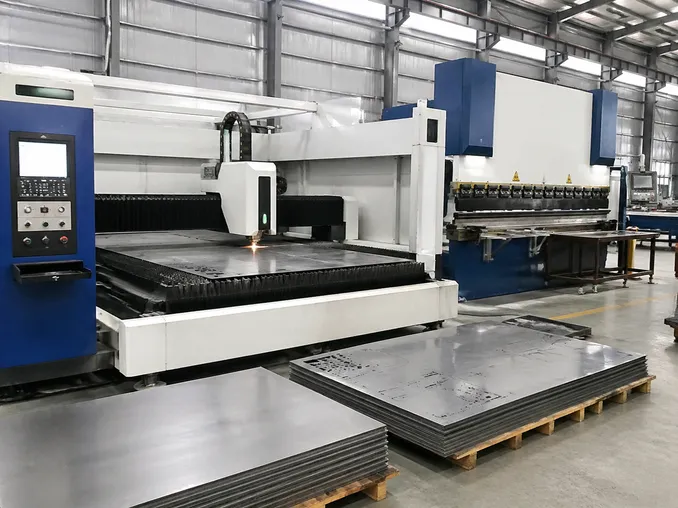 EUWOO interior security door body manufacturing — CNC laser cutting and press brake forming of SPCC cold-rolled steel