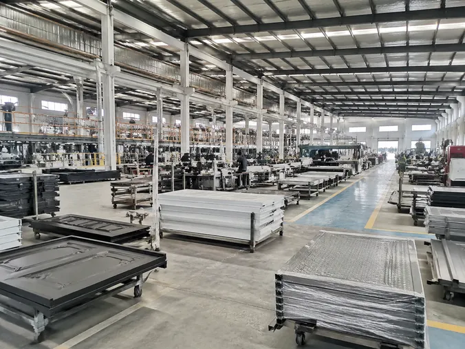 EUWOO 18,000 m² manufacturing facility in Luoyang, Henan — interior security door production floor